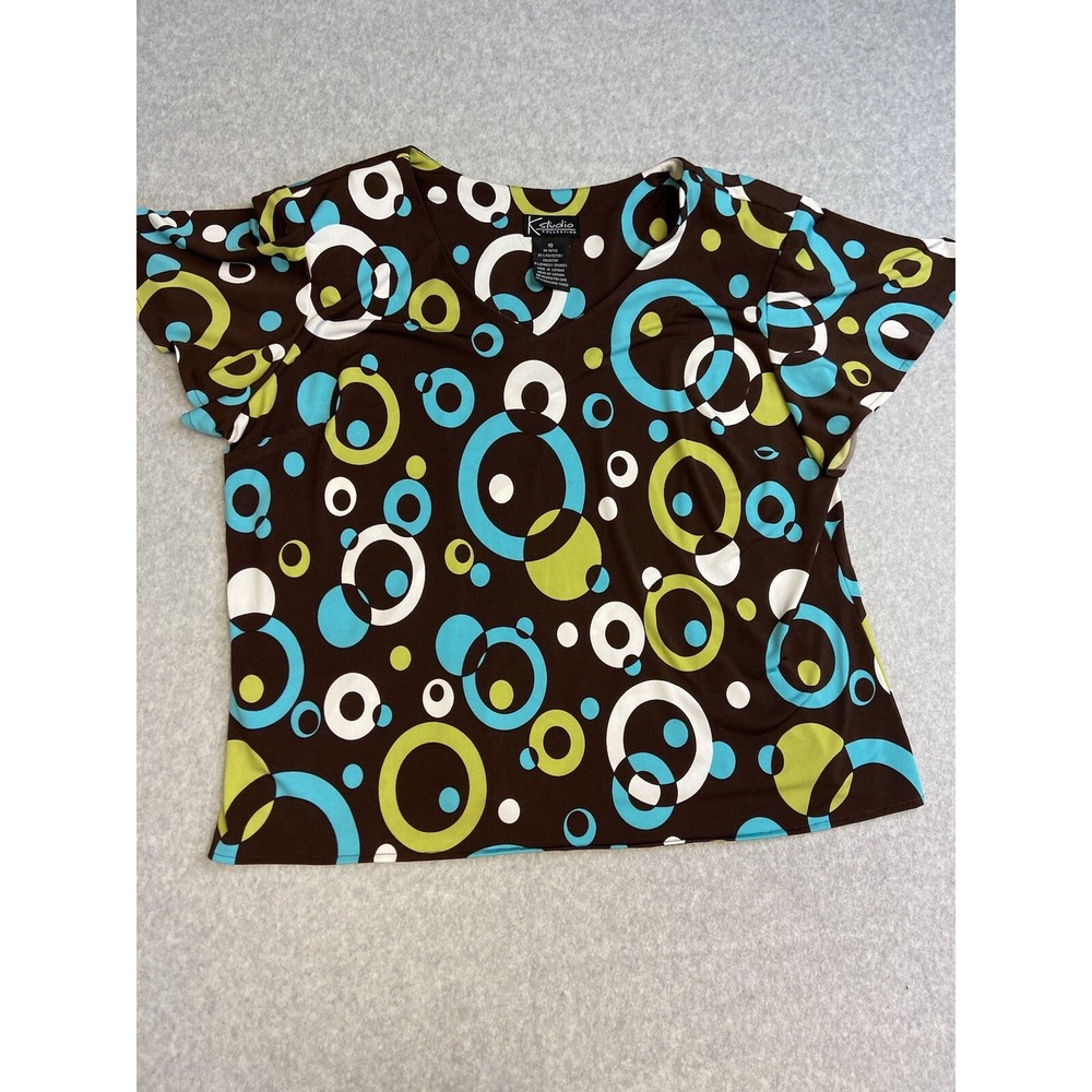 K Studio Womens Shirt Blouse Top Size Extra Large Large Brown Short Sleeve‎